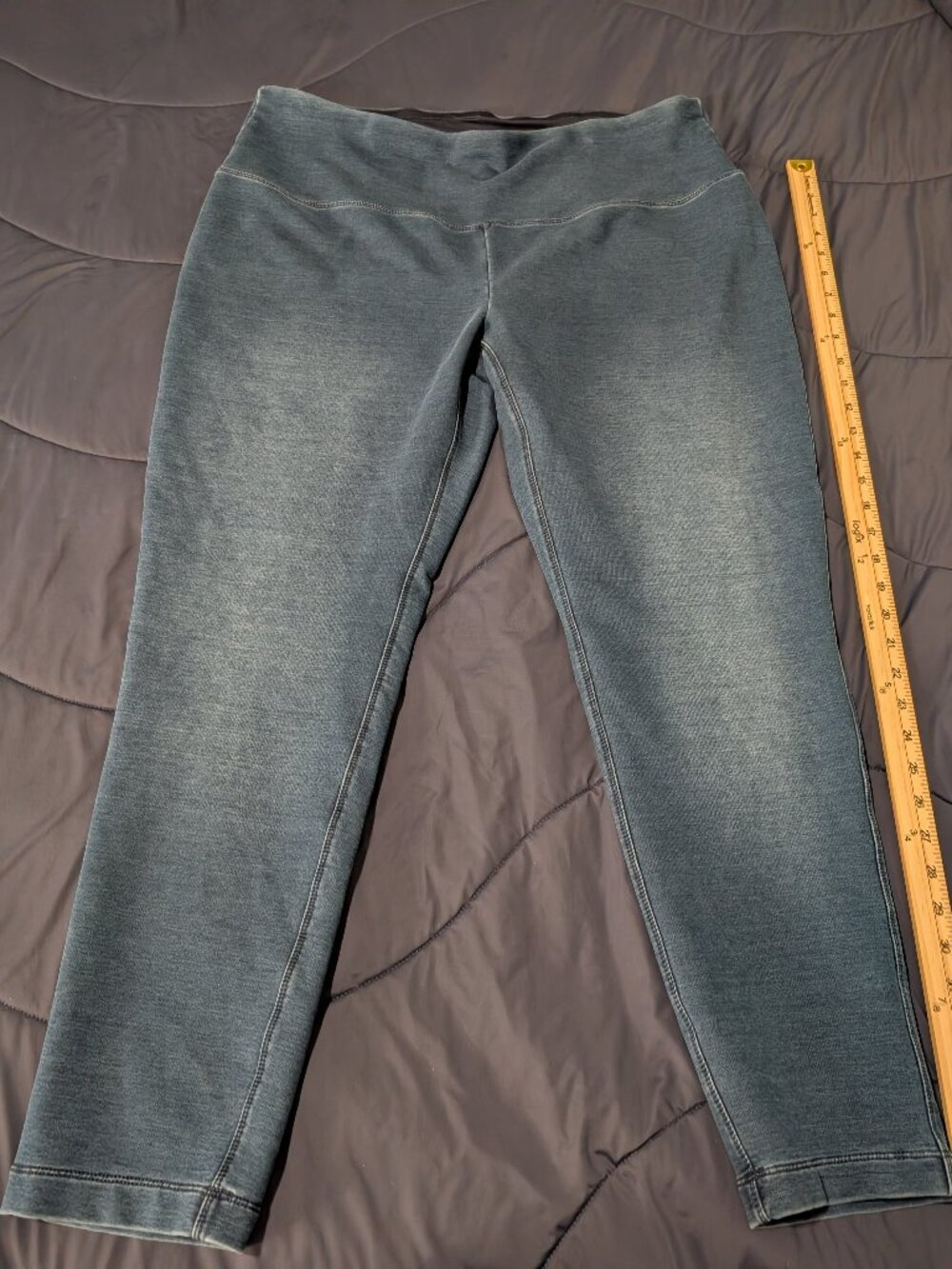 Chico's Zenergy Blue Solid Ankle Leggings High Rise Stretch Elastic Waist SZ 3